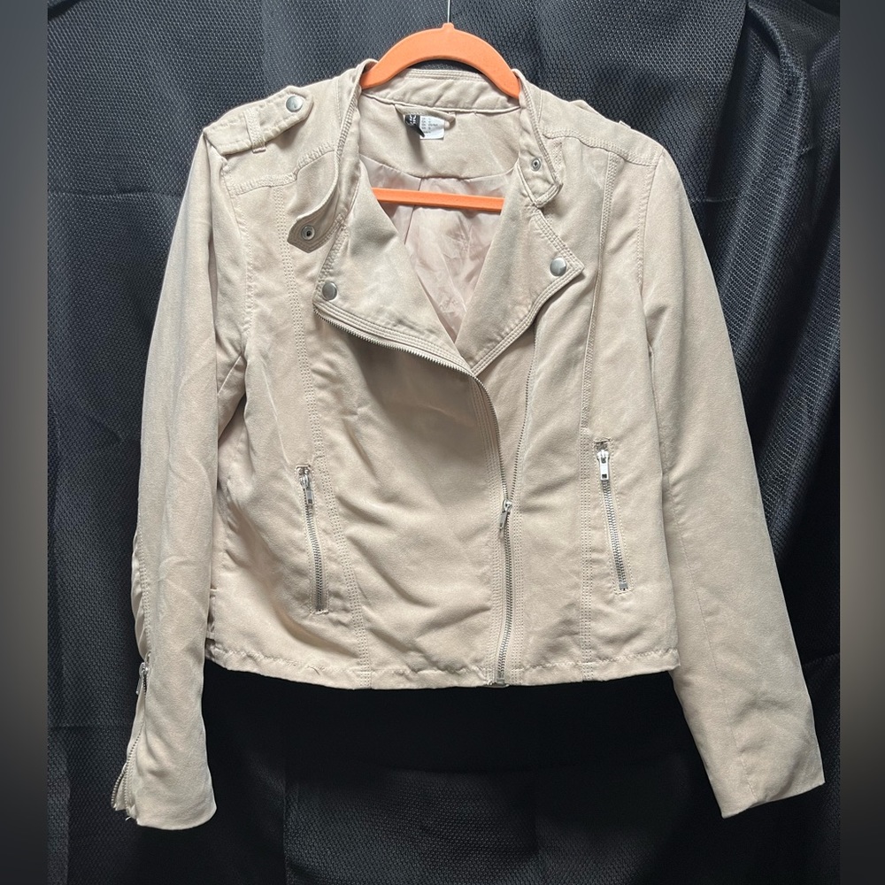 Tan cropped biker jacket
